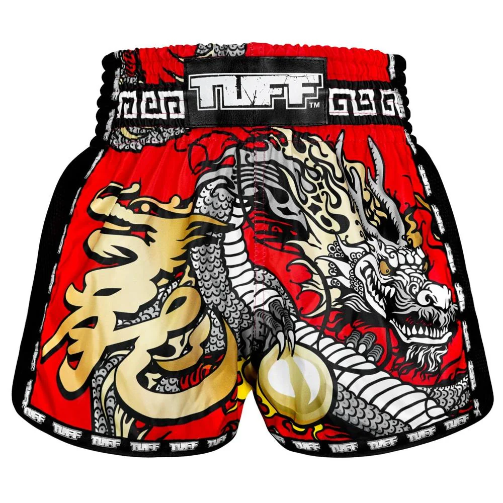 Short de Muay Thai TUFF - Style rétro Dragon chinois rouge