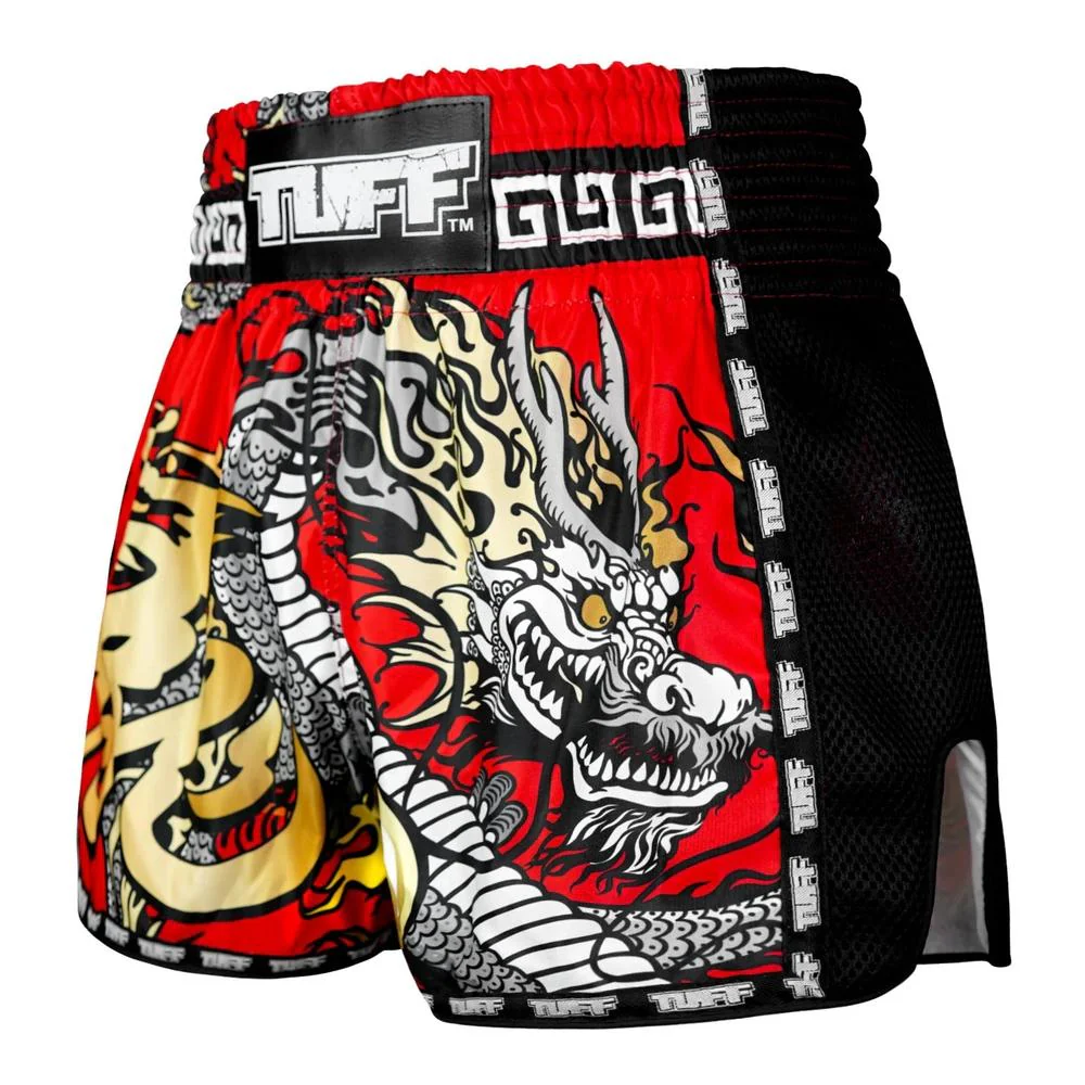 Short de Muay Thai TUFF - Style rétro Dragon chinois rouge – Image 2