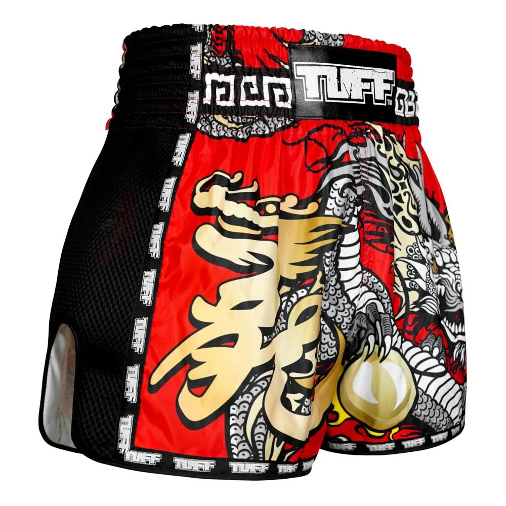 Short de Muay Thai TUFF - Style rétro Dragon chinois rouge – Image 4